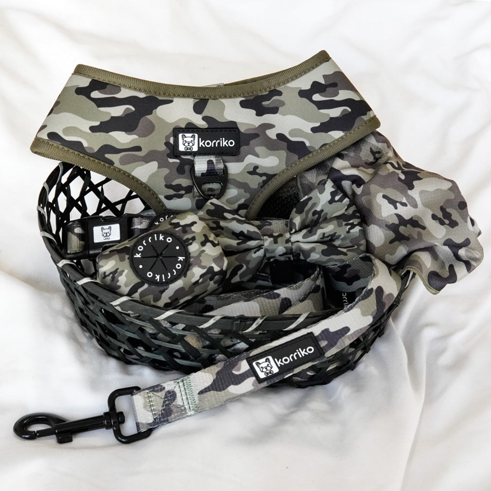 White camo dog store harness